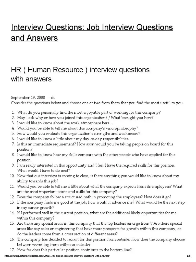 Interview Questions For An Hr Manager - InterviewProTips.com